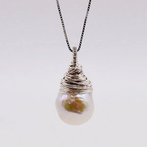 Baroque Pearl Necklace, Sterling Silver Pendant, Handmade Ladies Silver Necklace