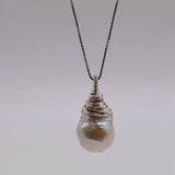 Baroque Pearl Necklace, Sterling Silver Pendant, Handmade Ladies Silver Necklace