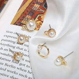 Baroque Retro Mini Pearl Round Belt Hanging Alloy Earrings