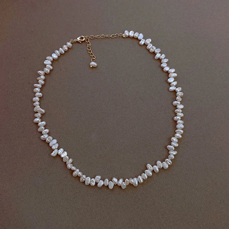 Baroque Rice Pearl Necklace Freshwater Femininity Red Clavicle Chain