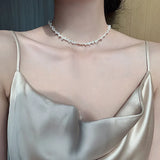 Baroque Rice Pearl Necklace Freshwater Femininity Red Clavicle Chain