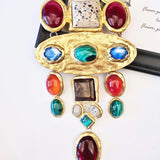 Baroque Geometric Metal Stone Long Necklace Retro Court Sweater Chain