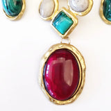 Baroque Geometric Metal Stone Long Necklace Retro Court Sweater Chain