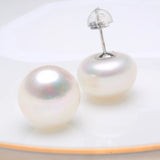 Freshwater Big Pearl Silver Stud Earrings 13-14mm Women