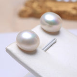 Freshwater Big Pearl Silver Stud Earrings 13-14mm Women