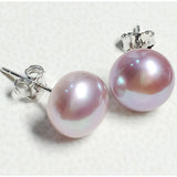 Freshwater Pearl Pink Purple Silver Stud Earrings for Women