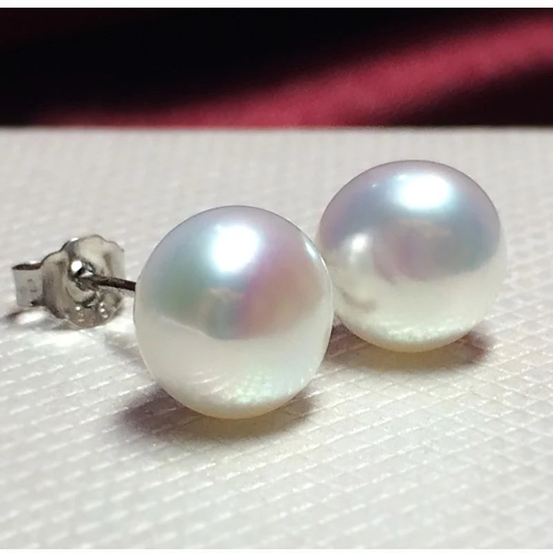 Freshwater Pearl Pink Purple Silver Stud Earrings for Women