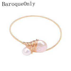14K Adjustable Pearl Bracelet Vintage Style Bangle
