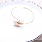 14K Adjustable Pearl Bracelet Vintage Style Bangle