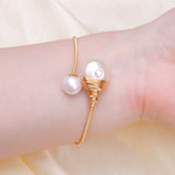 14K Adjustable Pearl Bracelet Vintage Style Bangle