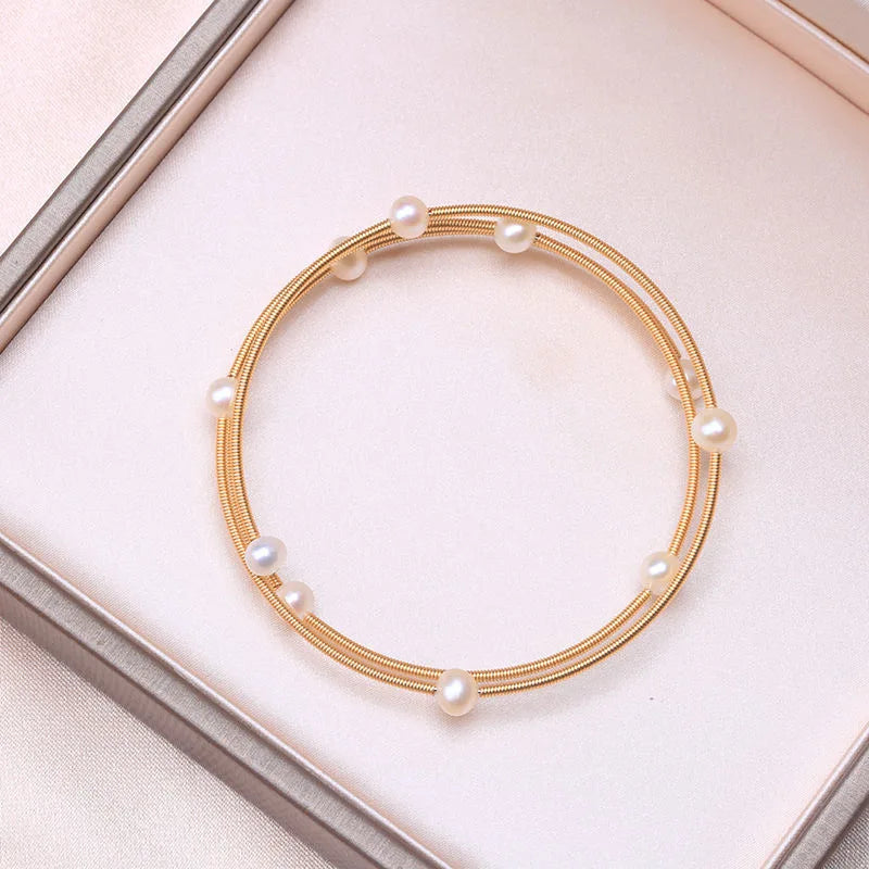 14k Gold-Filled Freshwater Pearl Wire Strings Bracelet
