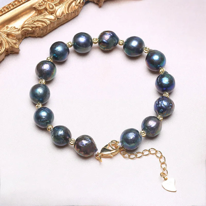 925 Silver Heart Clasp Pearl Bracelet, Green Multiple Sizes