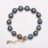 925 Silver Heart Clasp Pearl Bracelet, Green Multiple Sizes