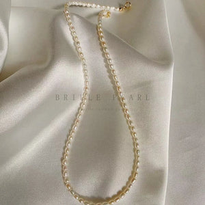 Natural Freshwater Rice Pearl Necklace 38cm/45cm 925 Sterling Silver Pendant
