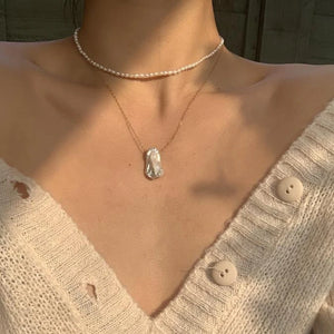Natural Freshwater Rice Pearl Necklace 38cm/45cm 925 Sterling Silver Pendant