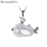 Fish Shape Pendant Pearl Necklace 925 Sterling Silver for Women