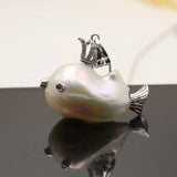 Fish Shape Pendant Pearl Necklace 925 Sterling Silver for Women