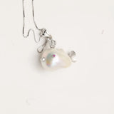 Fish Shape Pendant Pearl Necklace 925 Sterling Silver for Women