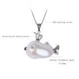 Fish Shape Pendant Pearl Necklace 925 Sterling Silver for Women