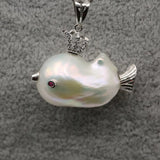 Fish Shape Pendant Pearl Necklace 925 Sterling Silver for Women