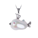 Fish Shape Pendant Pearl Necklace 925 Sterling Silver for Women