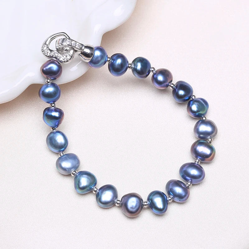 Natural Freshwater Pearl Bracelet with Rose Heart Clasp 7-8MM HZB