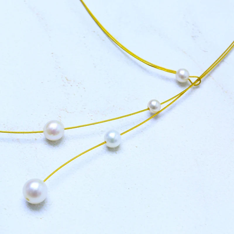 Freshwater Pearls Choker Necklace 6 Real Pearls 2 Lines Jewelry