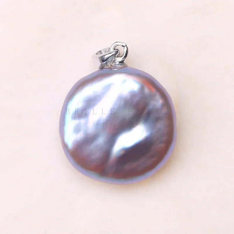 Colorful Pearl Slide Pendant Freshwater 925 Silver Sterling flat pendant