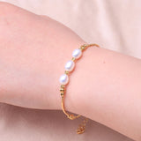 6-7mm Pink Purple Freshwater Pearl Bracelet with 14K Filled Chain for Women