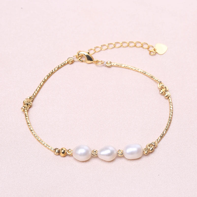 6-7mm Pink Purple Freshwater Pearl Bracelet with 14K Filled Chain for Women