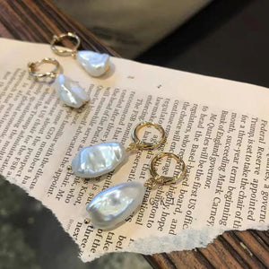 Natural Baroque Pearl Earring Vintage Irregular Circle 14K Filled Drop Ear Clip