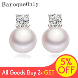 Studs Earrings 925 Silver Pearl Fine Jewelry Women White/Pink