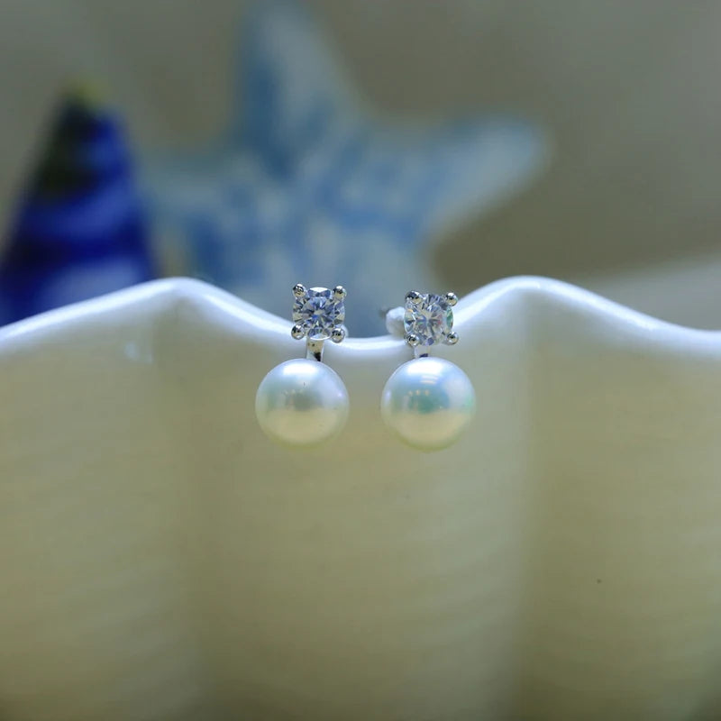 Studs Earrings 925 Silver Pearl Fine Jewelry Women White/Pink