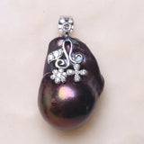 Deep Pearl Flower Pendant with Zircon Inset for Women