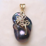 Deep Pearl Flower Pendant with Zircon Inset for Women