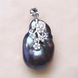 Deep Pearl Flower Pendant with Zircon Inset for Women