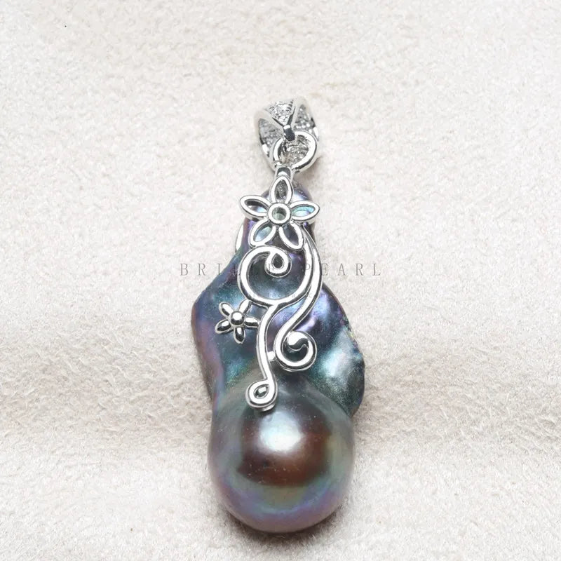 Pearl Flower Pendant with Zircon Inset for Women