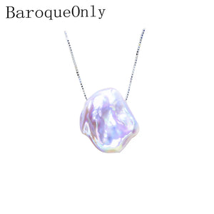 Purple Baroque Pearl Necklace with 925 Silver Box Chain