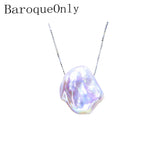 Purple Baroque Pearl Necklace with 925 Silver Box Chain