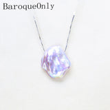 Purple Baroque Pearl Necklace with 925 Silver Box Chain