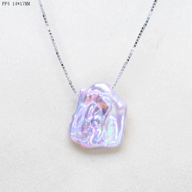 Purple Baroque Pearl Necklace with 925 Silver Box Chain
