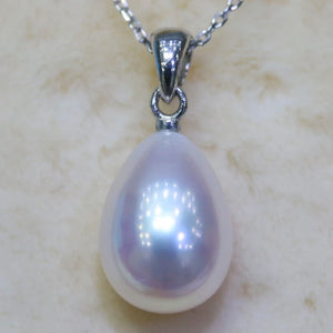 Water Drop Freshwater Pearl Necklace Pendant 925 Sterling Silver