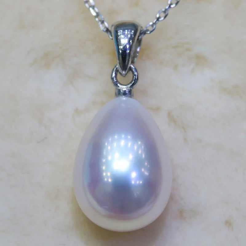 Water Drop Freshwater Pearl Necklace Pendant 925 Sterling Silver
