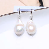 925 Sterling Silver Irregular Pearl Drop Earrings with Zircon Inlay