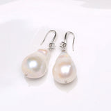 925 Sterling Silver Irregular Pearl Drop Earrings with Zircon Inlay