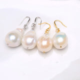 925 Sterling Silver Irregular Pearl Drop Earrings with Zircon Inlay
