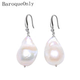 925 Sterling Silver Irregular Pearl Drop Earrings with Zircon Inlay