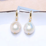 925 Sterling Silver Irregular Pearl Drop Earrings with Zircon Inlay
