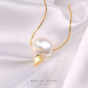 Baroque Freshwater Pearl Necklace S925 Silver Lightning Cloud Pendant