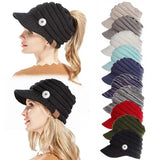 Ponytail Hat Autumn Winter Ladies Snap Button Jewelry Fit KD4693